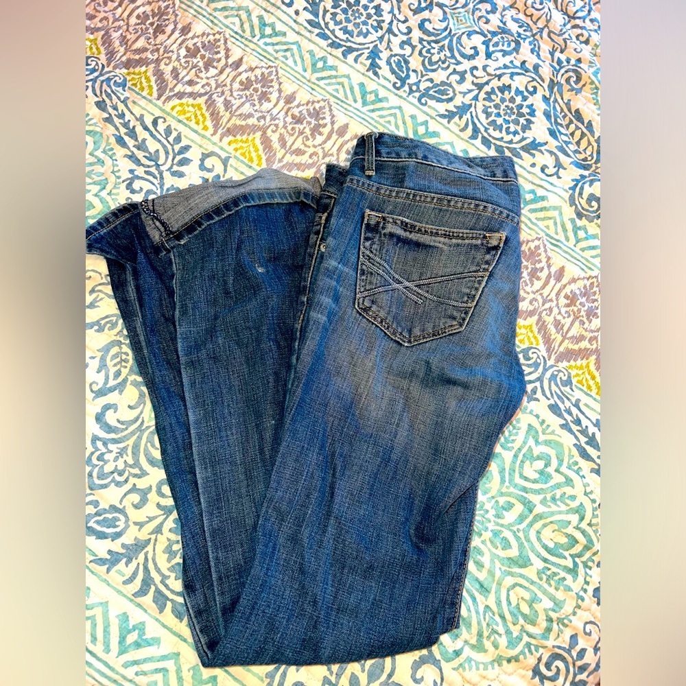 American Eagle flare cuff denim jeans size 3/4 button and zipper w/ pockets